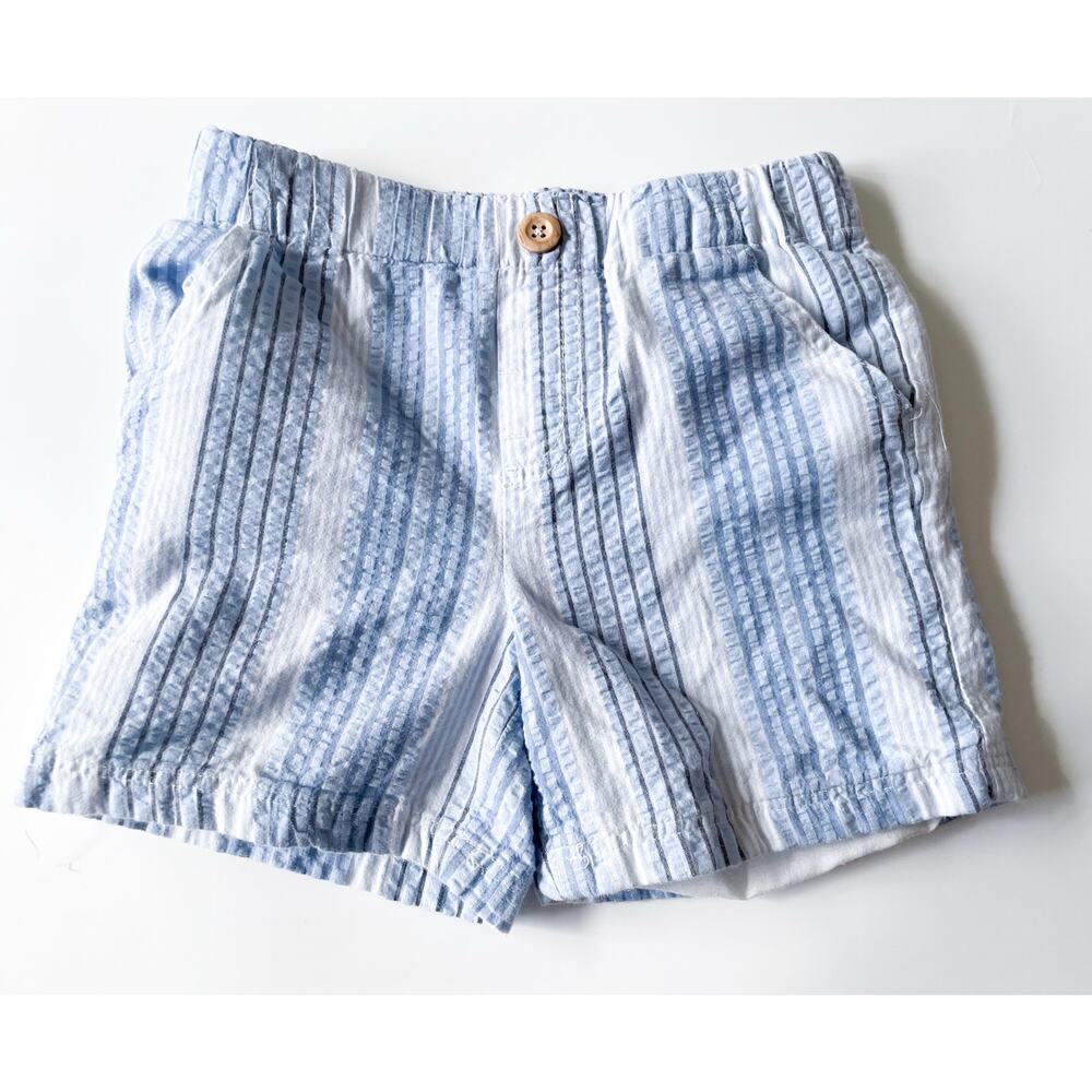 Toddler Boy's Cotton Seersucker Blue and White Striped Shorts Size 4T